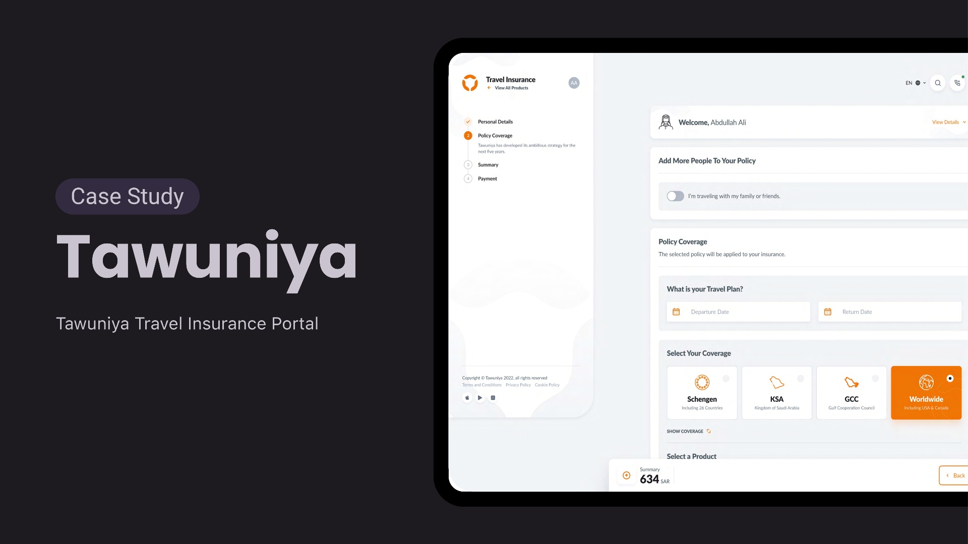 Tawuniya — Travel insurance in 4 steps, not 18 screen 1