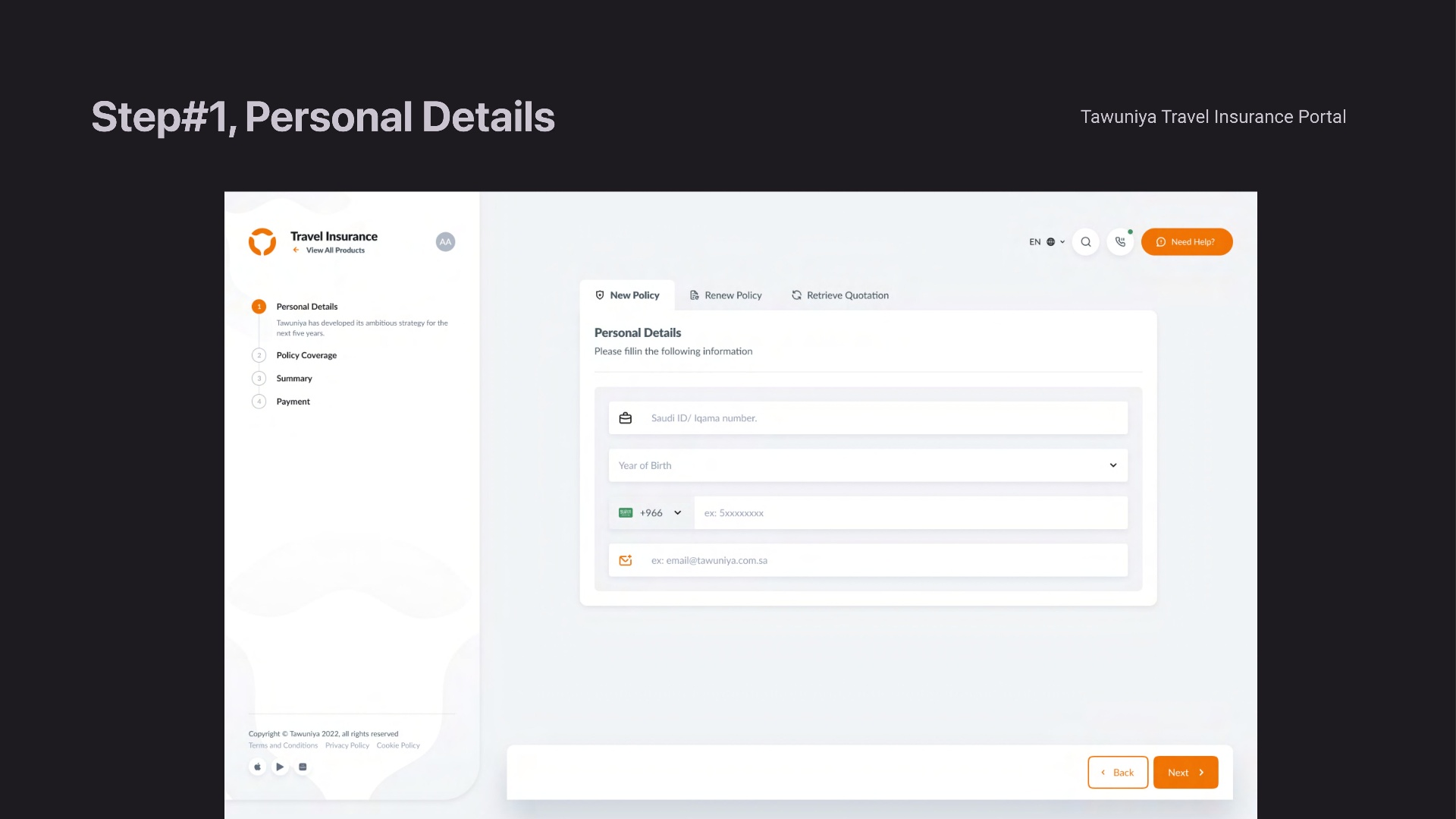 Tawuniya — Travel insurance in 4 steps, not 18 screen 5