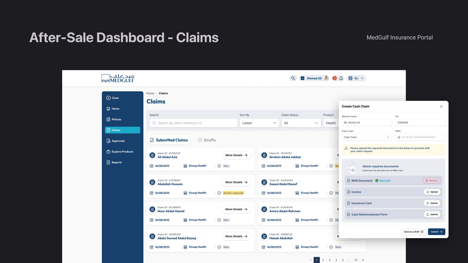 MedGulf — A modern insurance portal & after-sale dashboard screen 8